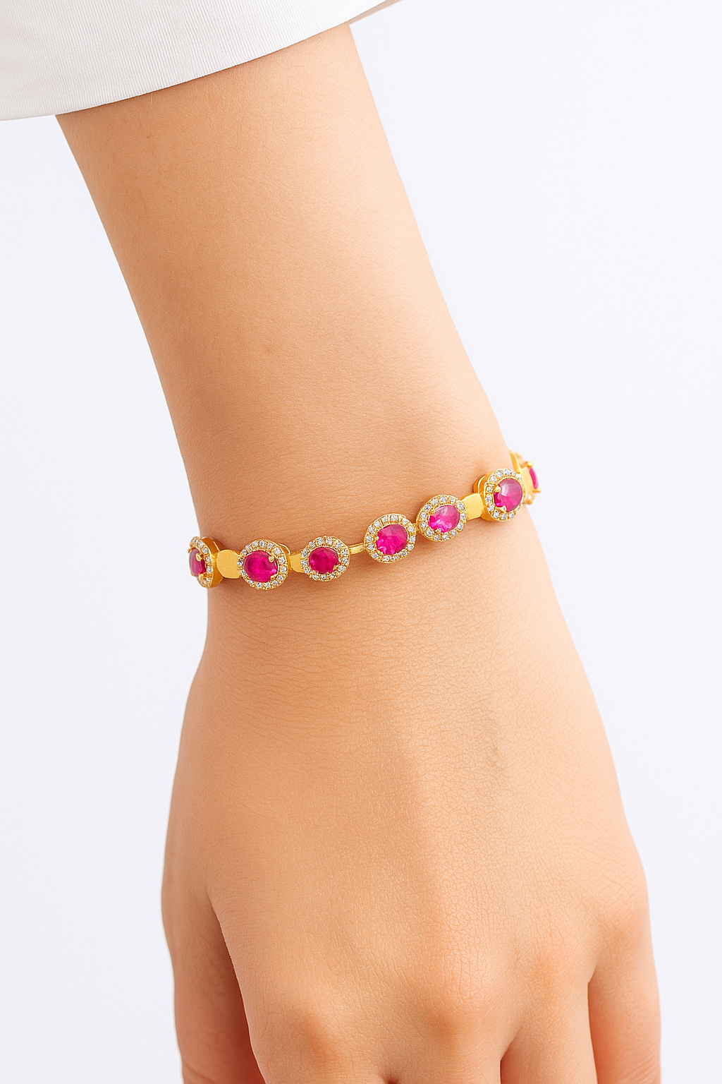 #SH0169#  Bracelet with Sparkling Zircon Accents & Ruby Stones