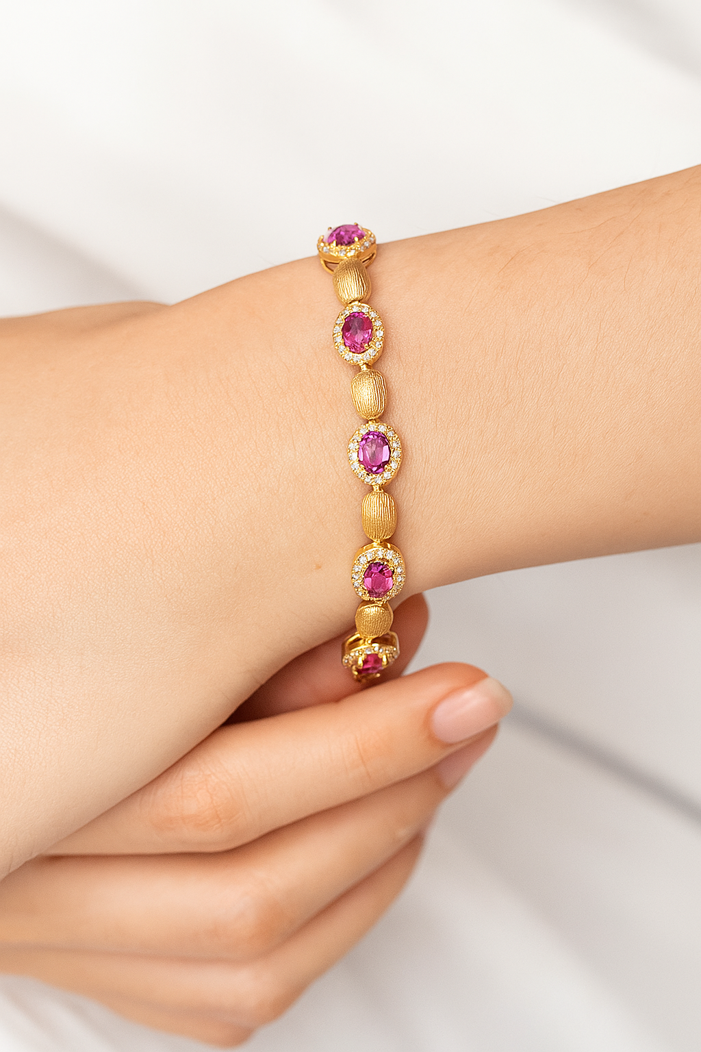 #SH0169#  Bracelet with Sparkling Zircon Accents & Ruby Stones