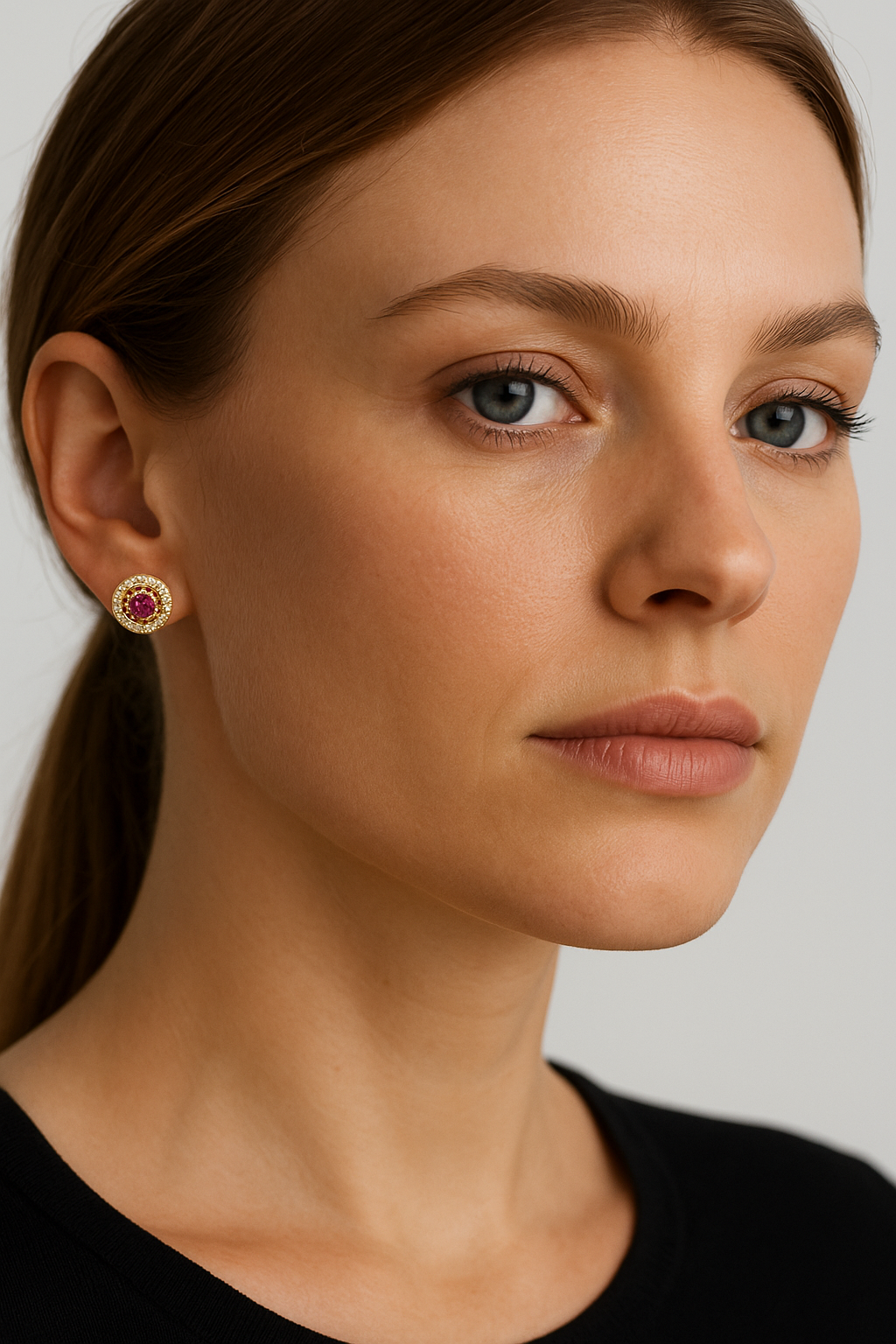 #HE0138# Earrings with Ruby – Elegant Round Design