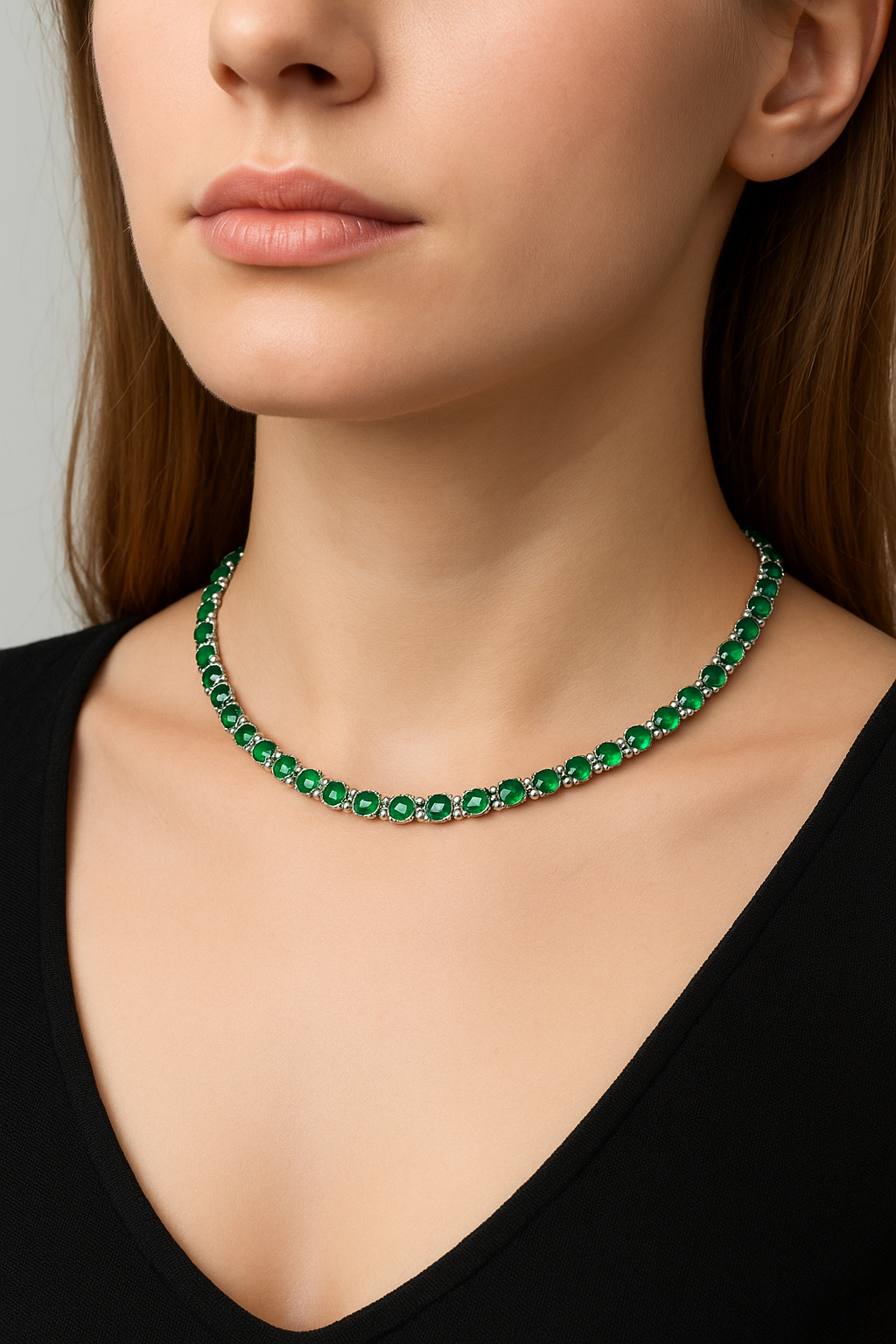 #LX0145# Emerald Tennis Necklace – 50cm Chain