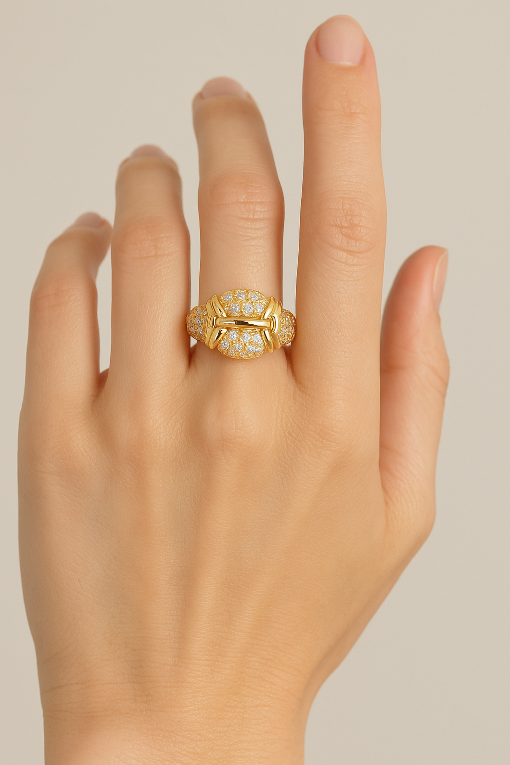 #BJ0225# Vintage Italian Style Ring with Zircon Inlay
