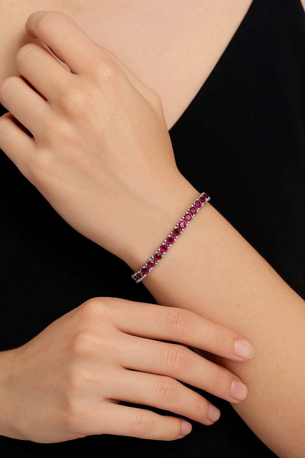 #B120123# Bracelet with Lab-Created Rubies| 16cm / 17cm / 18cm