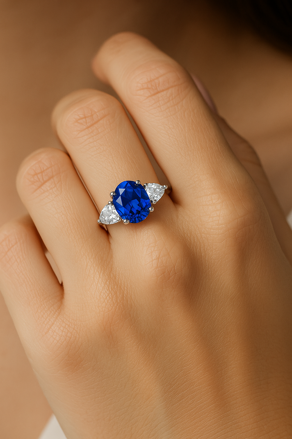 #LJ0106# Blue Diamond Ring with Zircon Accents