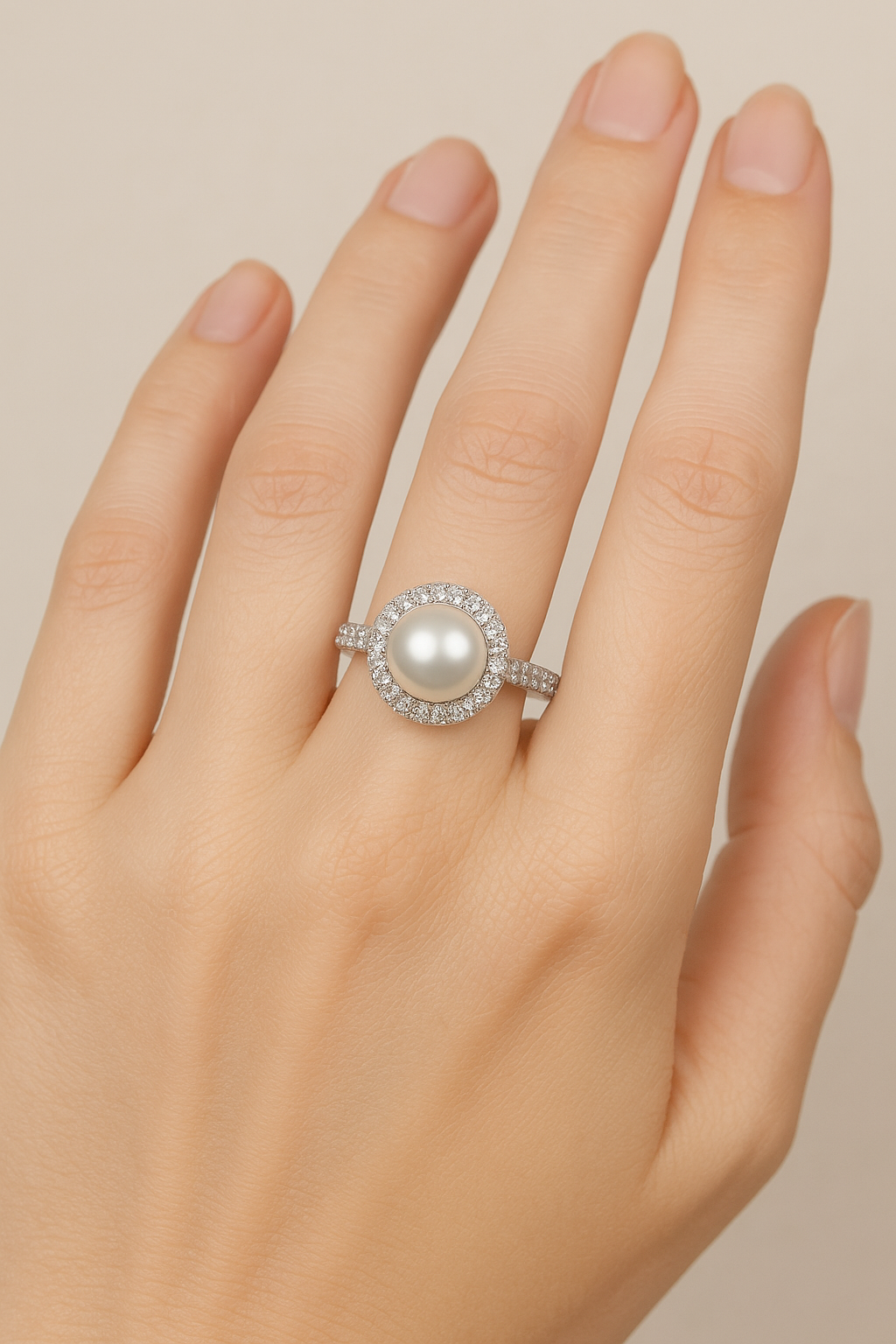 #JZ0121# Ring with White Pearl & Zircon Accents
