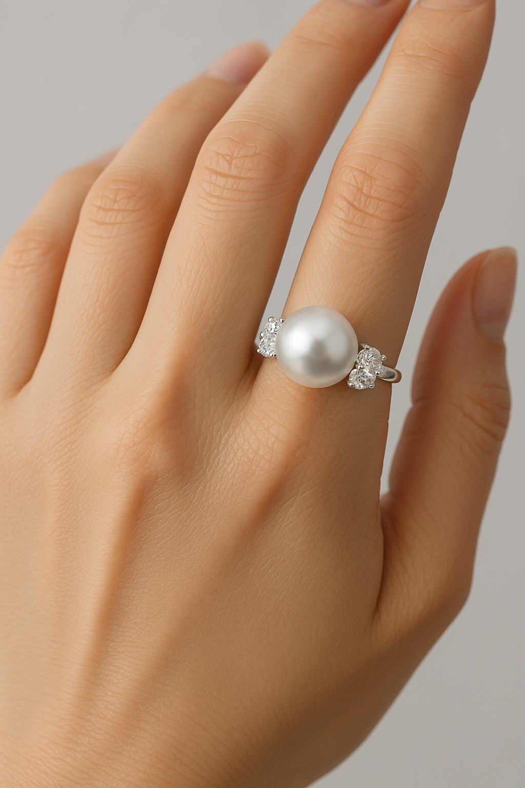 #JZ0127# Ring with White Pearl & Zircon Accents