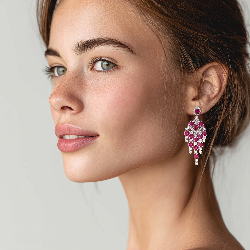 #HE0051#  Ruby & Zircon Cascade Earrings