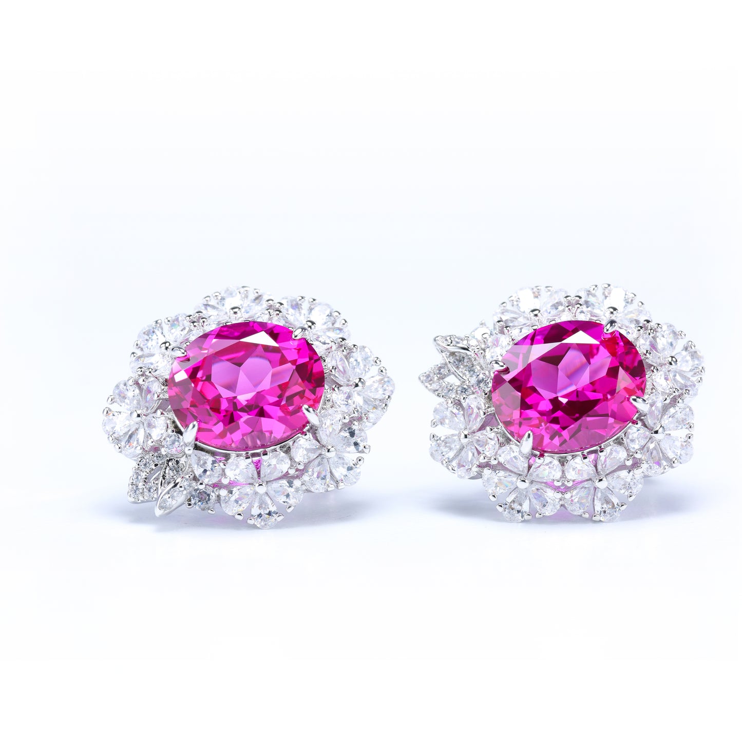 #HE0047# Earrings with Pink Oval Diamond & Zircon Accents
