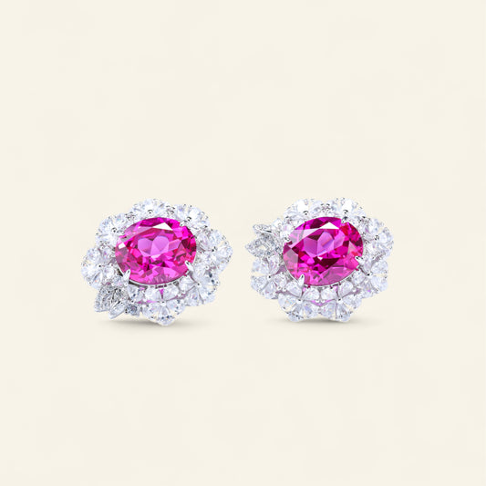 #HE0047# Earrings with Pink Oval Diamond & Zircon Accents