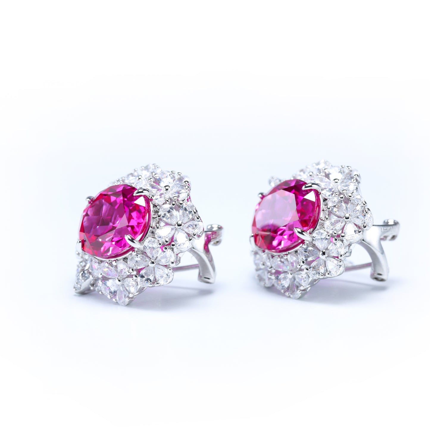 #HE0047# Earrings with Pink Oval Diamond & Zircon Accents