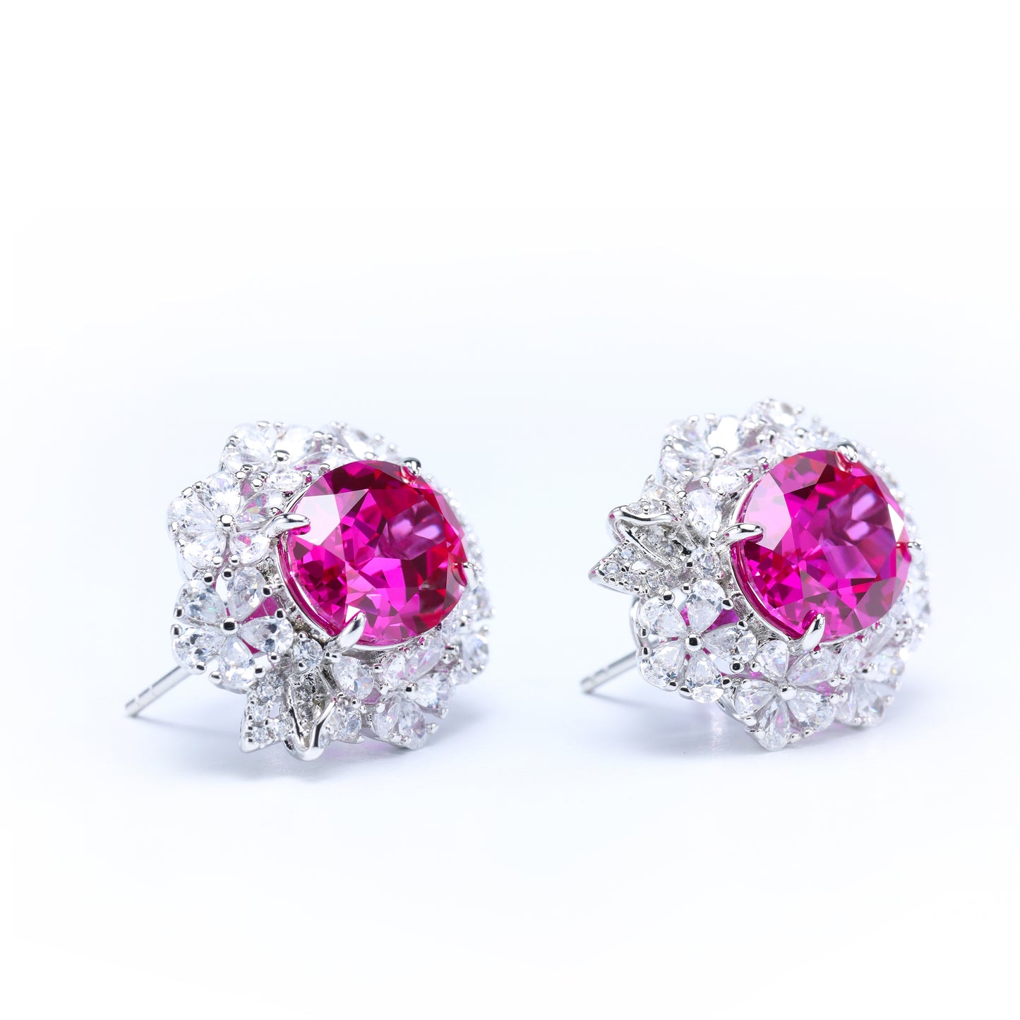 #HE0047# Earrings with Pink Oval Diamond & Zircon Accents