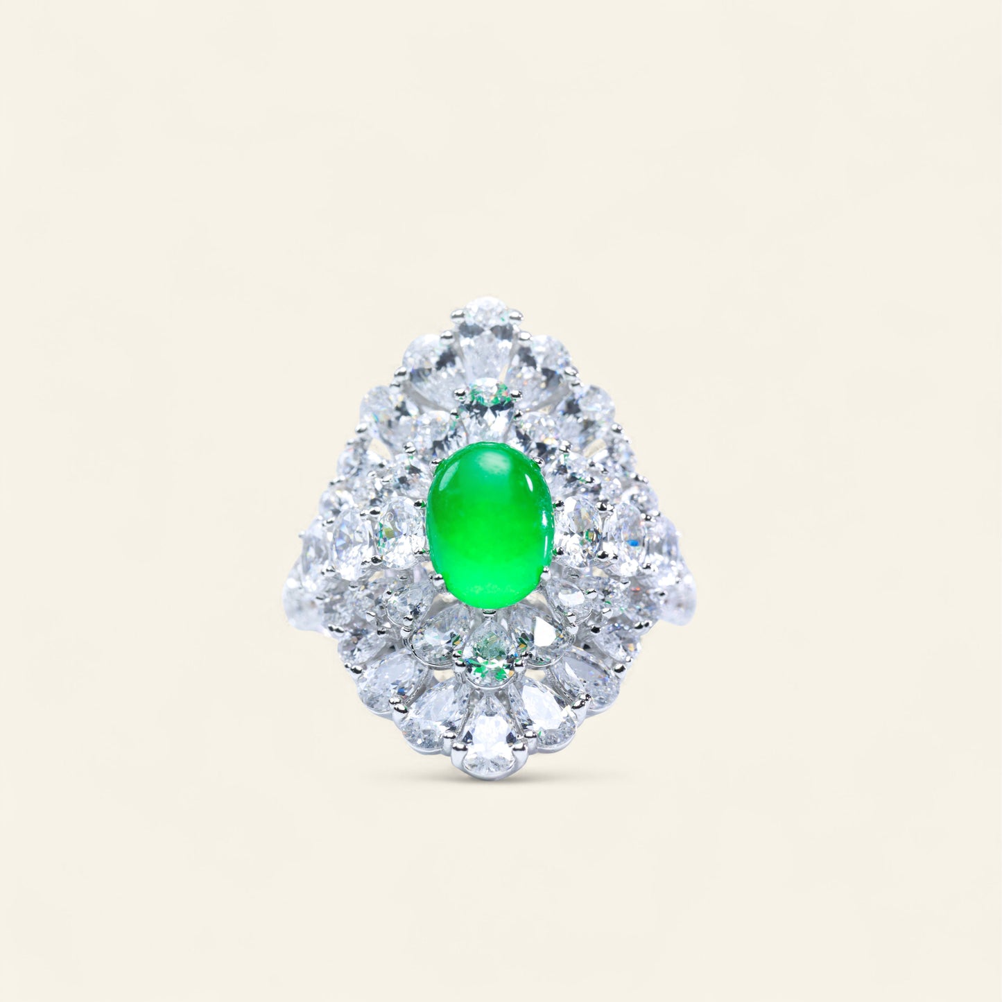 #LJ0079# Ring with Imperial Green Jadeite & Zircon Accents