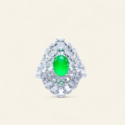 #LJ0079# Ring with Imperial Green Jadeite & Zircon Accents