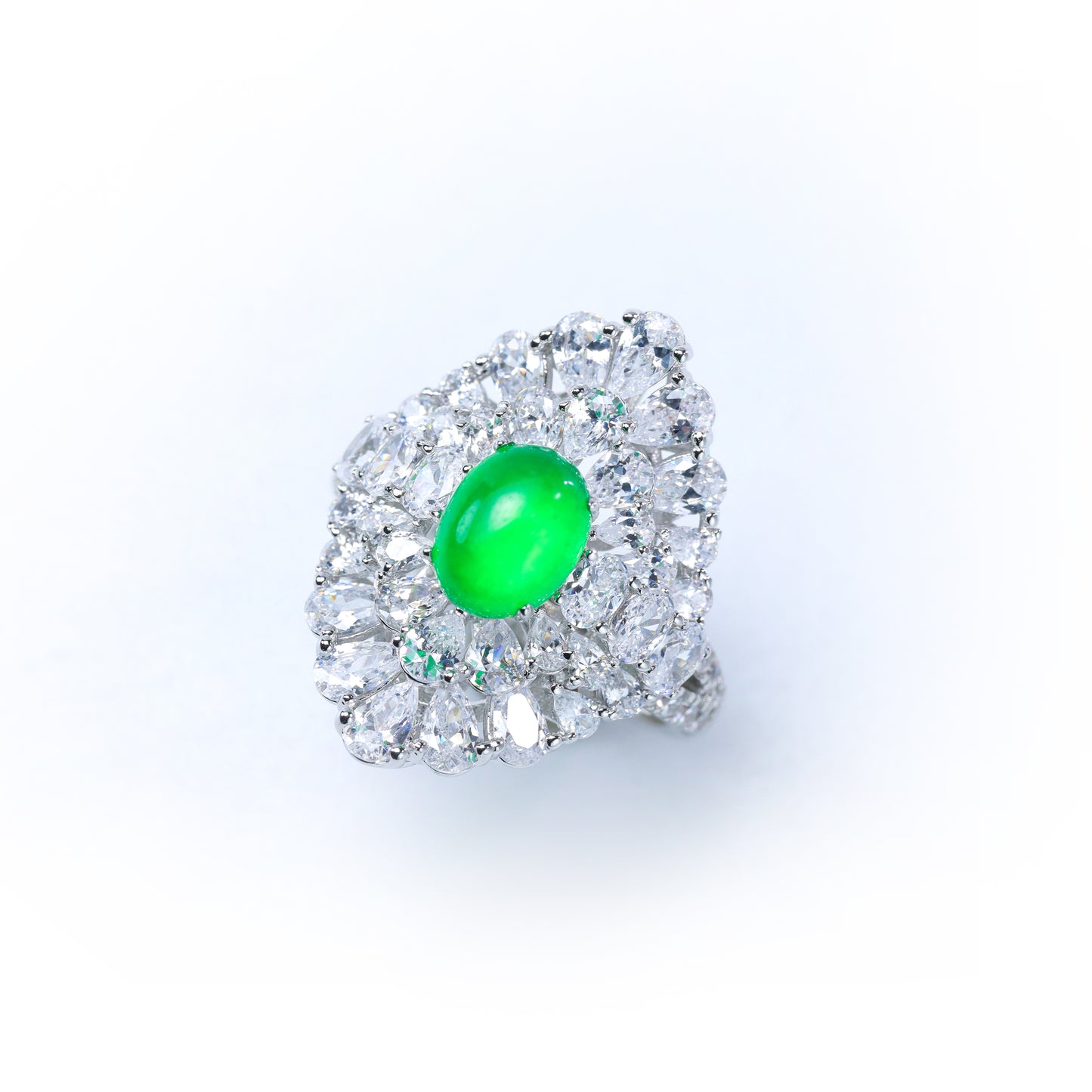 #LJ0079# Ring with Imperial Green Jadeite & Zircon Accents