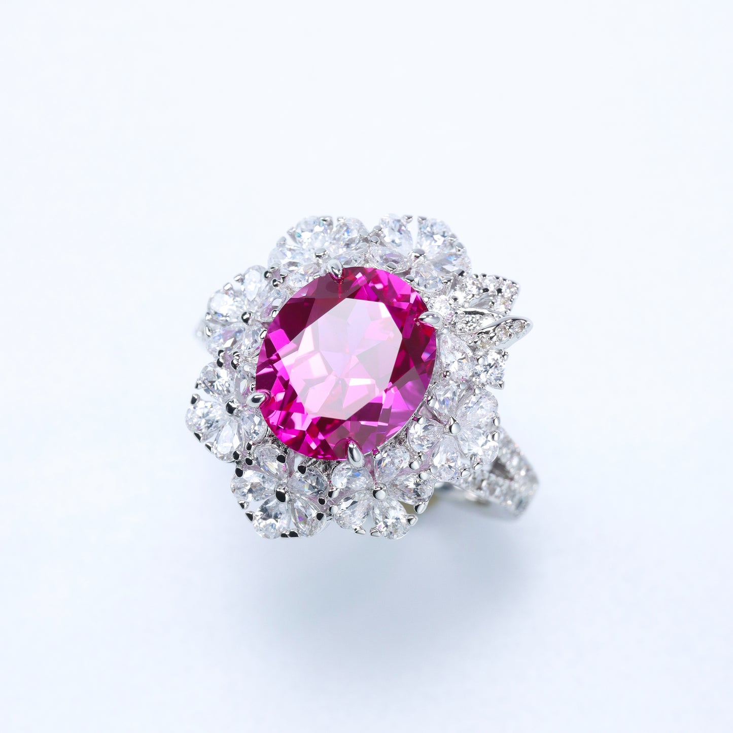 #HJ0085# Ring with Pink Oval Diamond & Zircon Accents