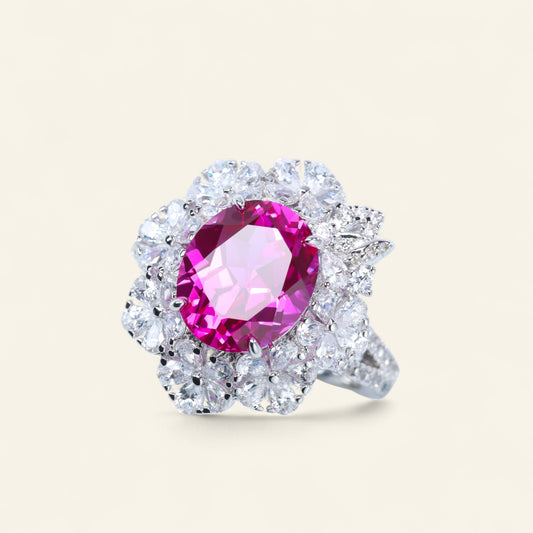 #HJ0085# Ring with Pink Oval Diamond & Zircon Accents