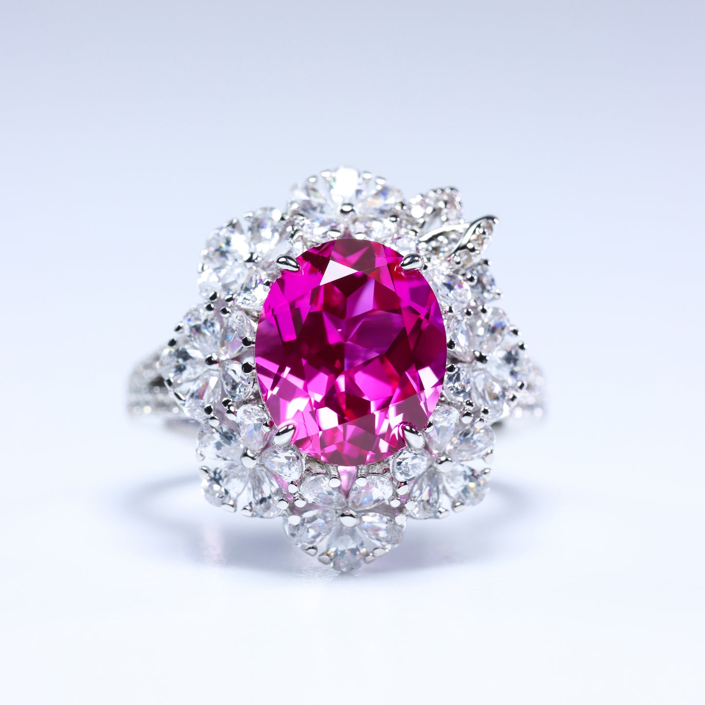 #HJ0085# Ring with Pink Oval Diamond & Zircon Accents