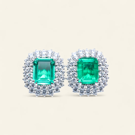 #LE0140# Earrings with Princess-Cut Emerald & Zircon Accents