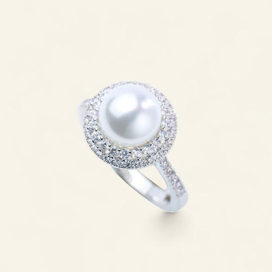 #JZ0121# Ring with White Pearl & Zircon Accents