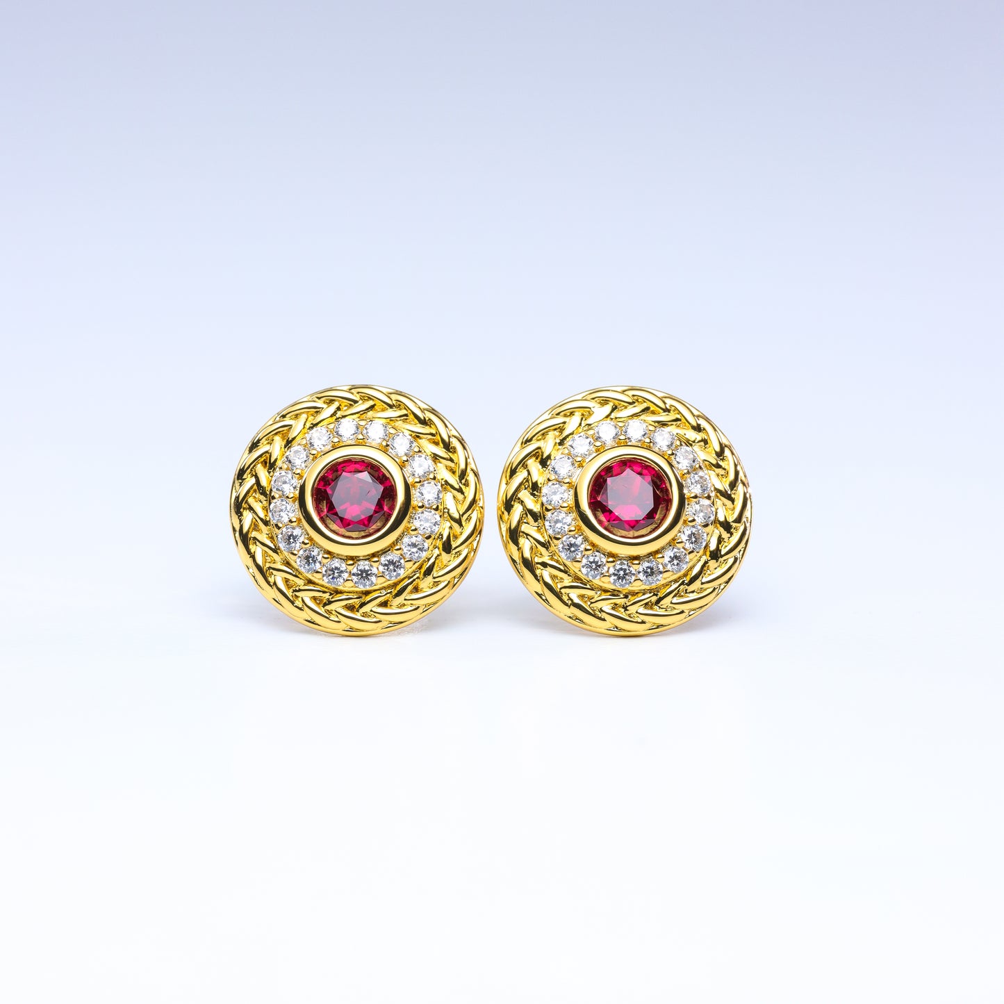 #HE0139# Earrings with Ruby & Zircon Accents
