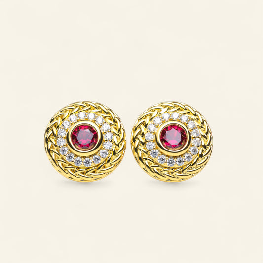 #HE0139# Earrings with Ruby & Zircon Accents