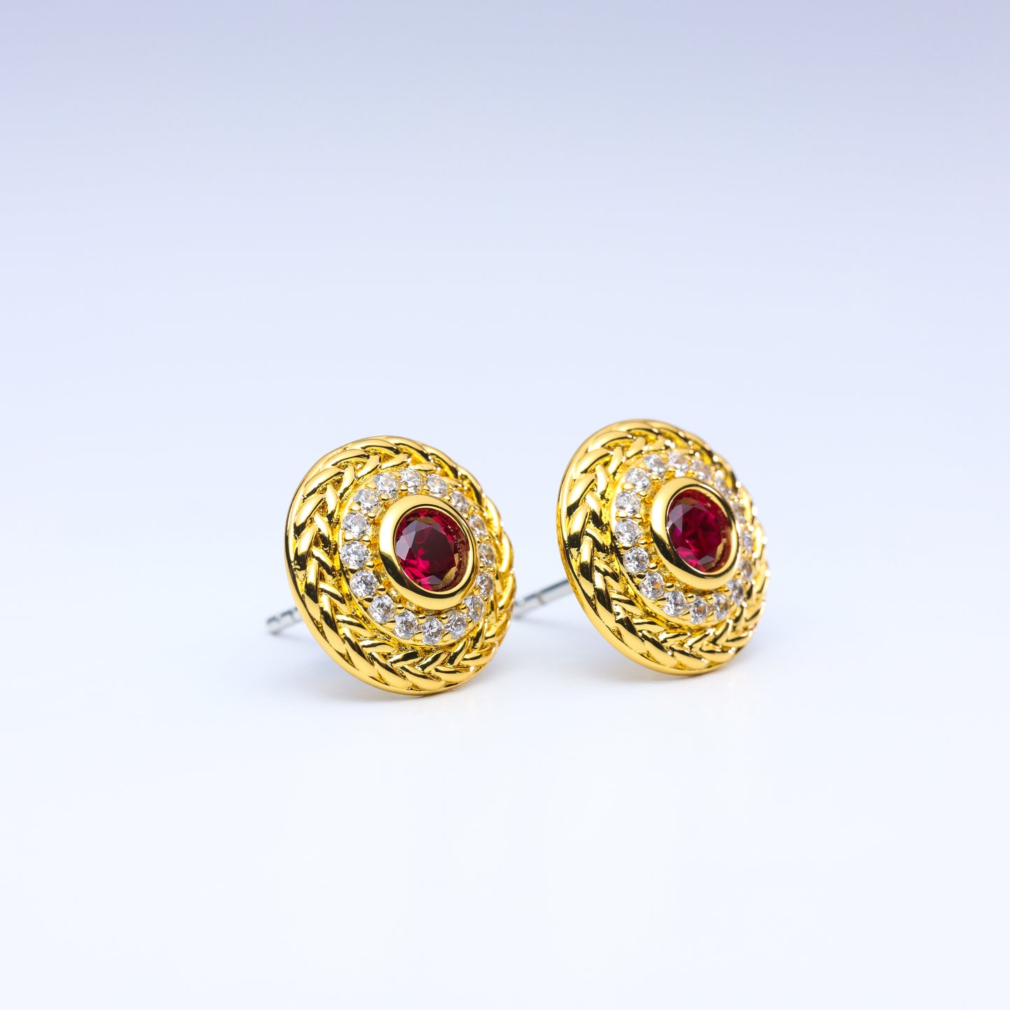 #HE0139# Earrings with Ruby & Zircon Accents