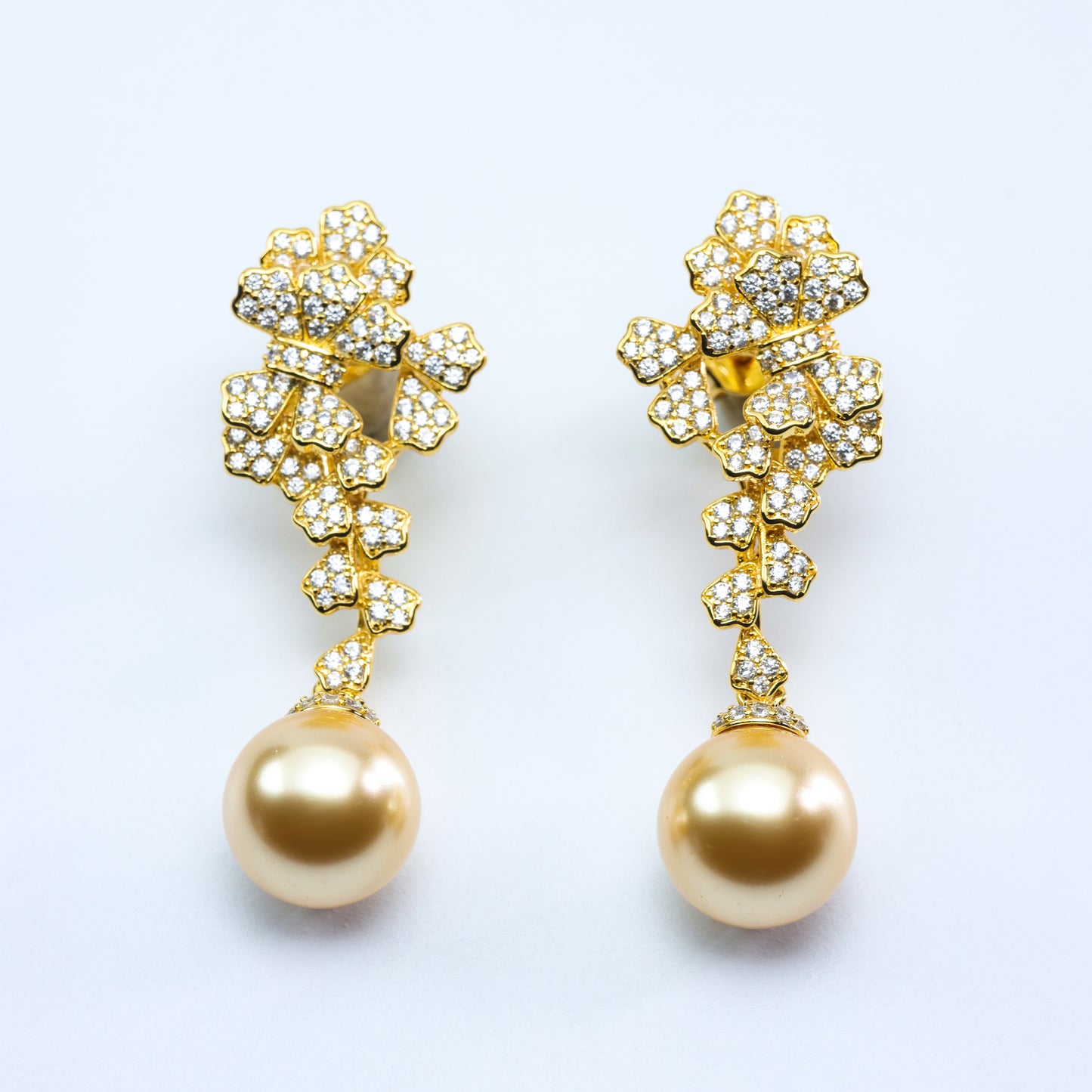 #EZ0132# Drop Earrings with Golden Pearl & Zircon Accents