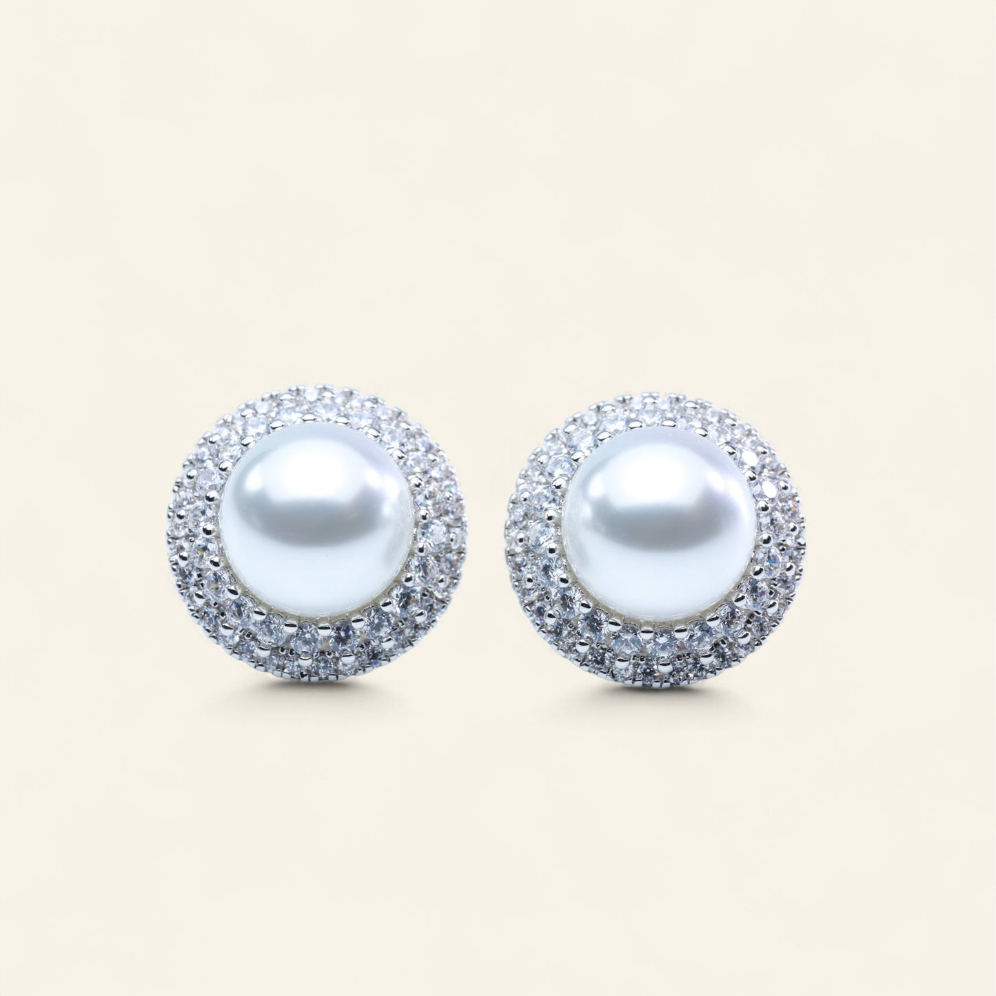 #ZE0130# Earrings with Australian White Pearl & Zircon Halo
