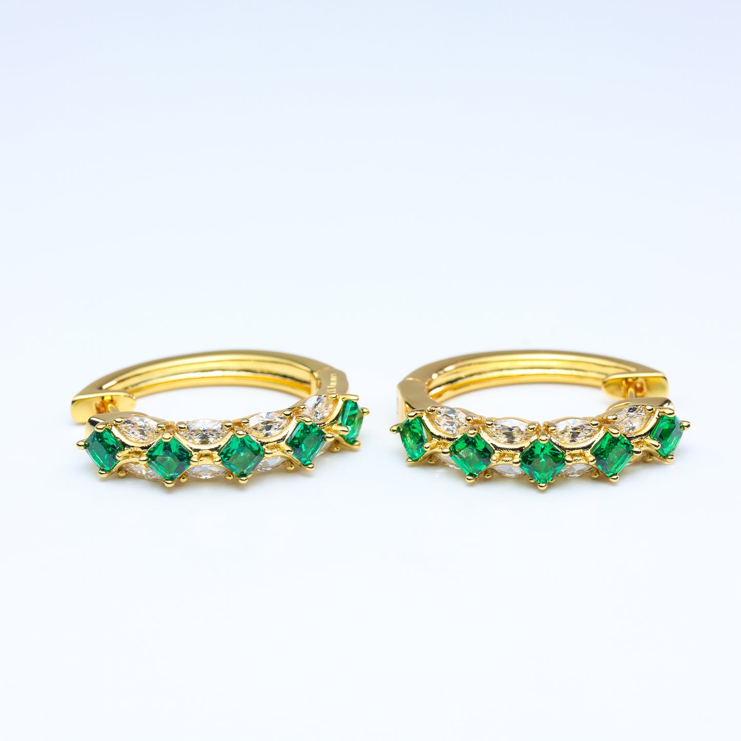 #LE0134# Hoop Earrings with Emerald & Zircon Accents