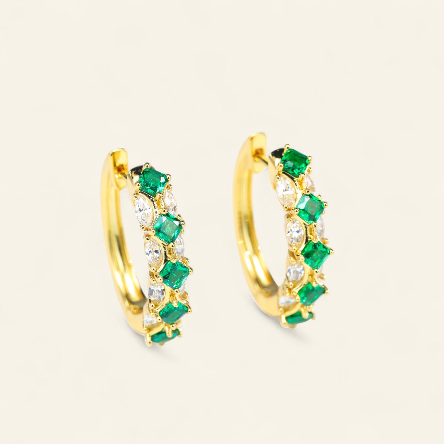 #LE0134# Hoop Earrings with Emerald & Zircon Accents