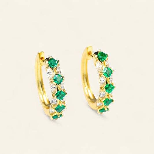 #LE0134# Hoop Earrings with Emerald & Zircon Accents