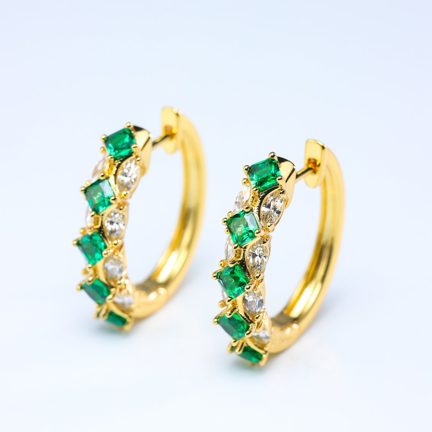 #LE0134# Hoop Earrings with Emerald & Zircon Accents