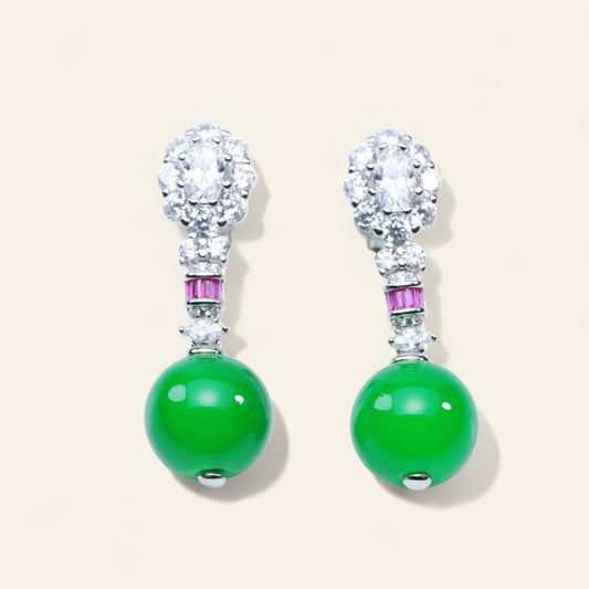 #LE0043# Jade-Style Earrings – Elegant Green Gemstone Design
