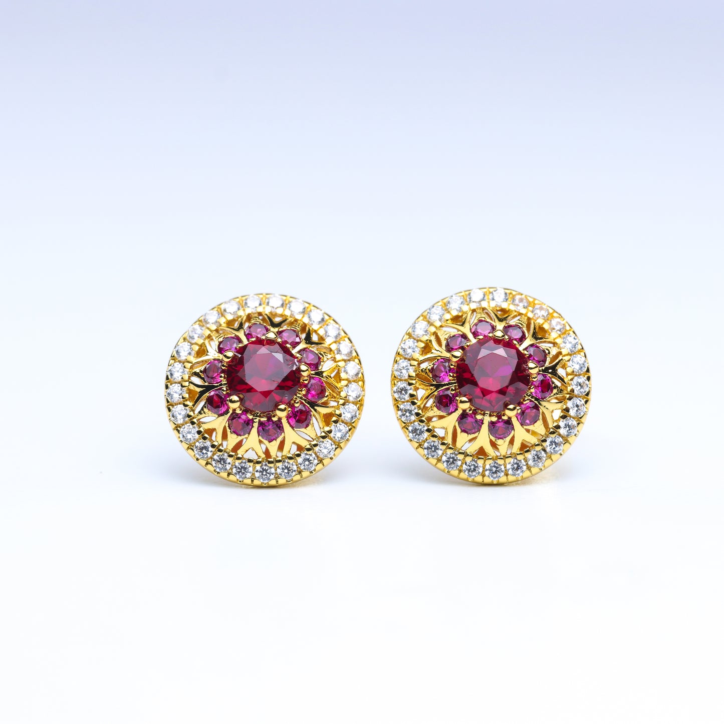 #HE0138# Earrings with Ruby – Elegant Round Design