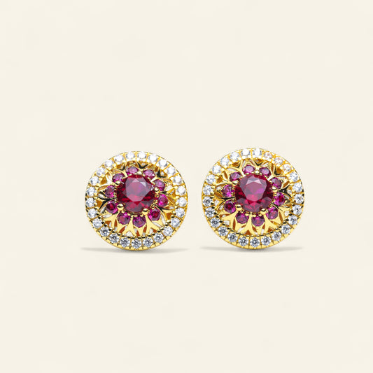 #HE0138# Earrings with Ruby – Elegant Round Design