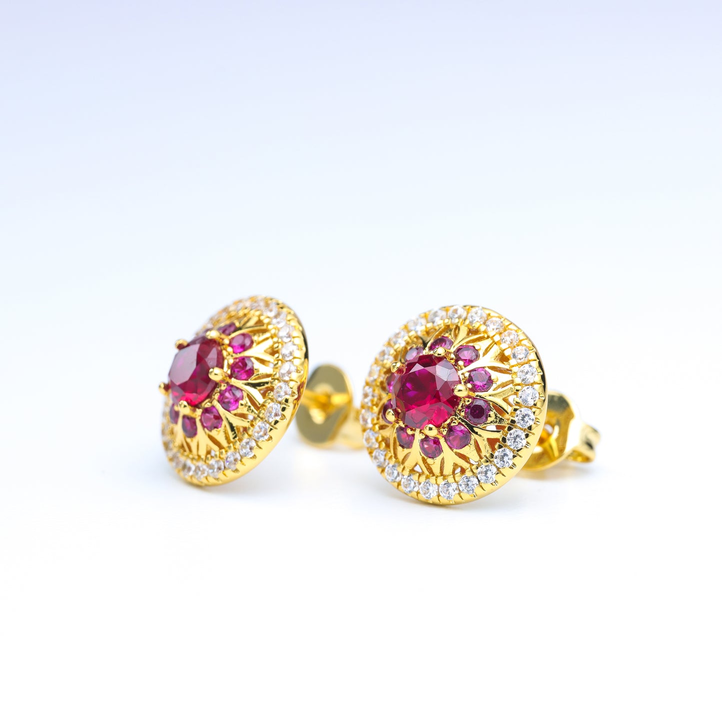#HE0138# Earrings with Ruby – Elegant Round Design