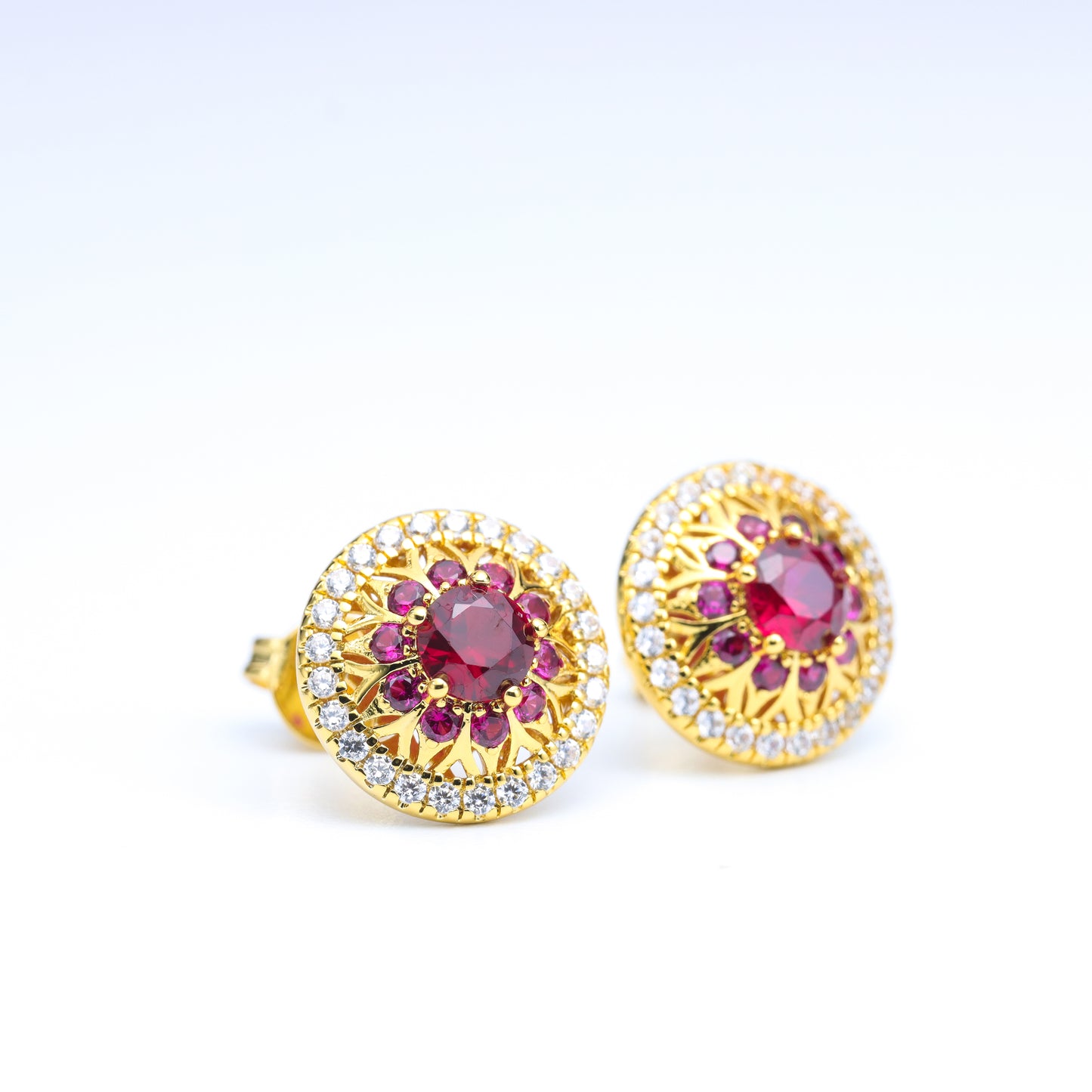 #HE0138# Earrings with Ruby – Elegant Round Design