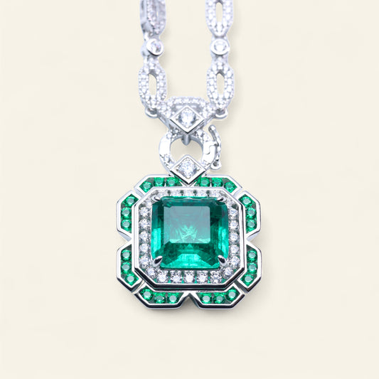 #LD0148# Necklace with Detachable Emerald Pendant & Zircon Accents