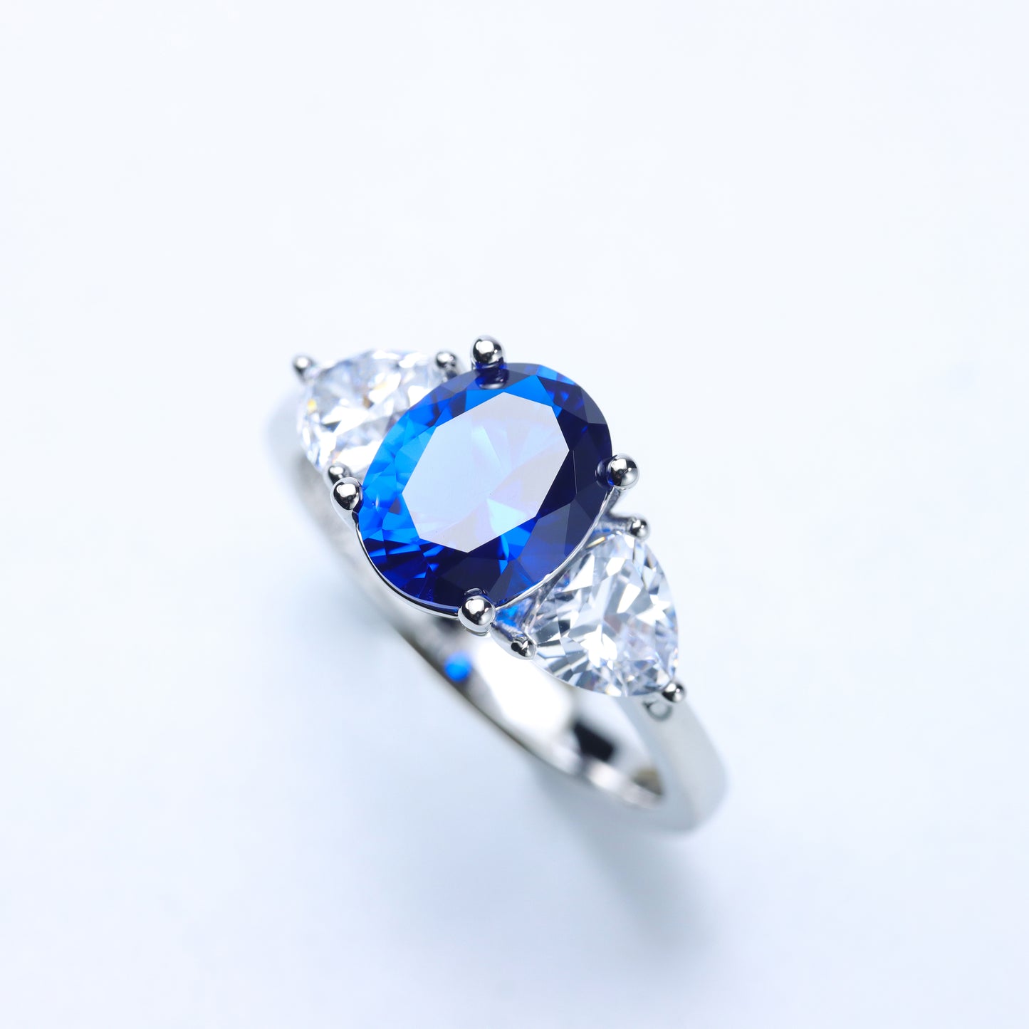 #LJ0106# Blue Diamond Ring with Zircon Accents