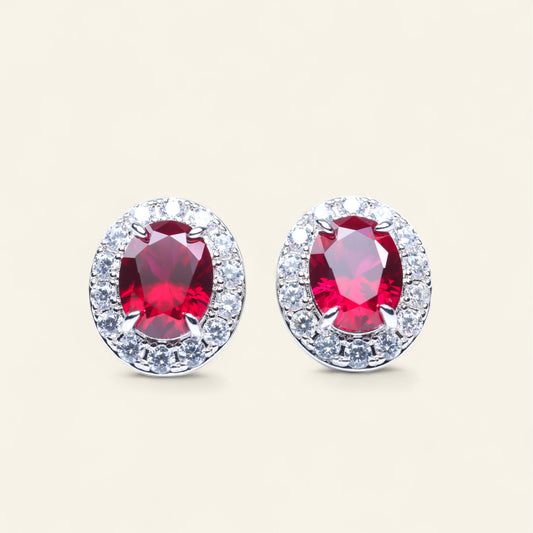 #BE0045# Zircon Ear Studs with Ruby
