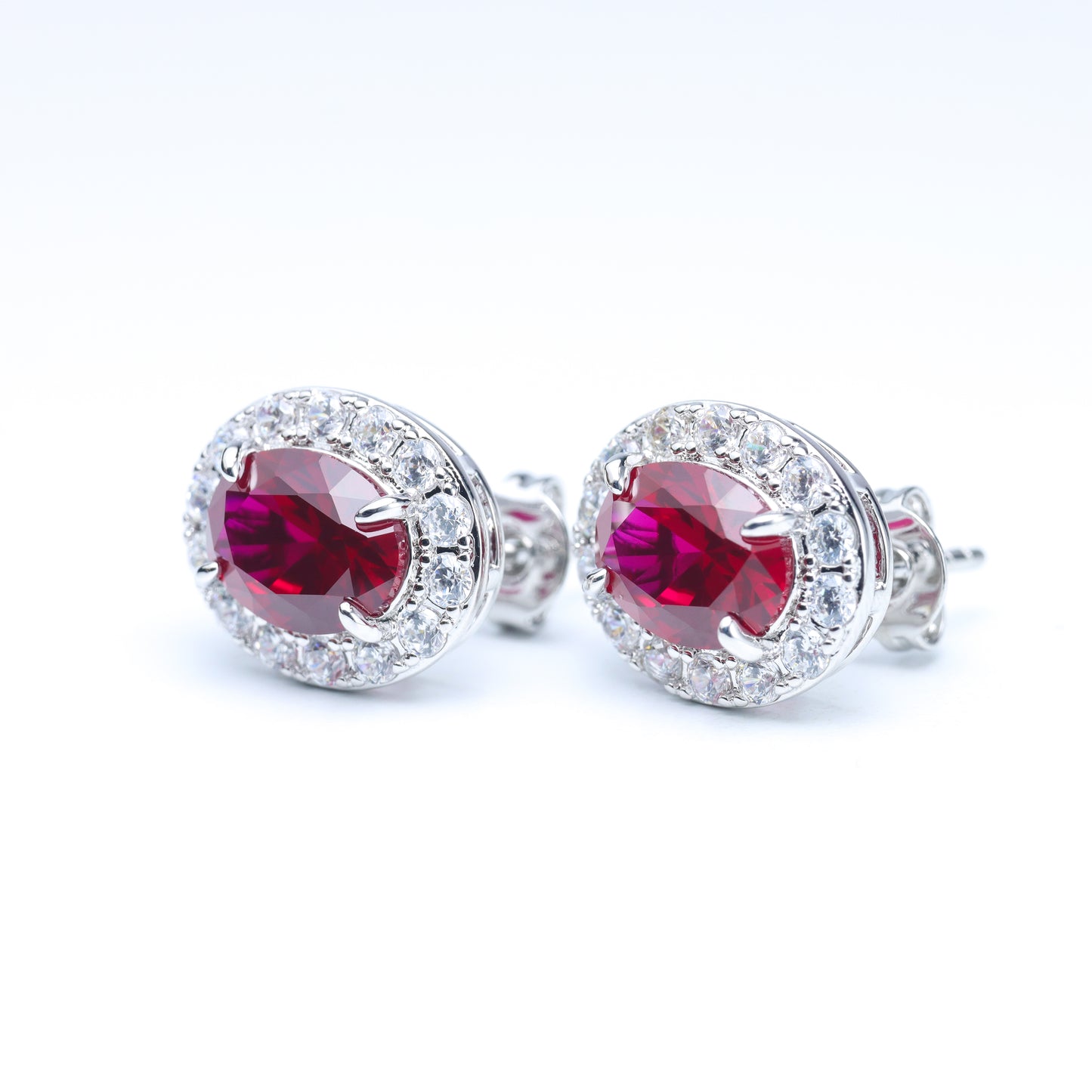 #BE0045# Zircon Ear Studs with Ruby