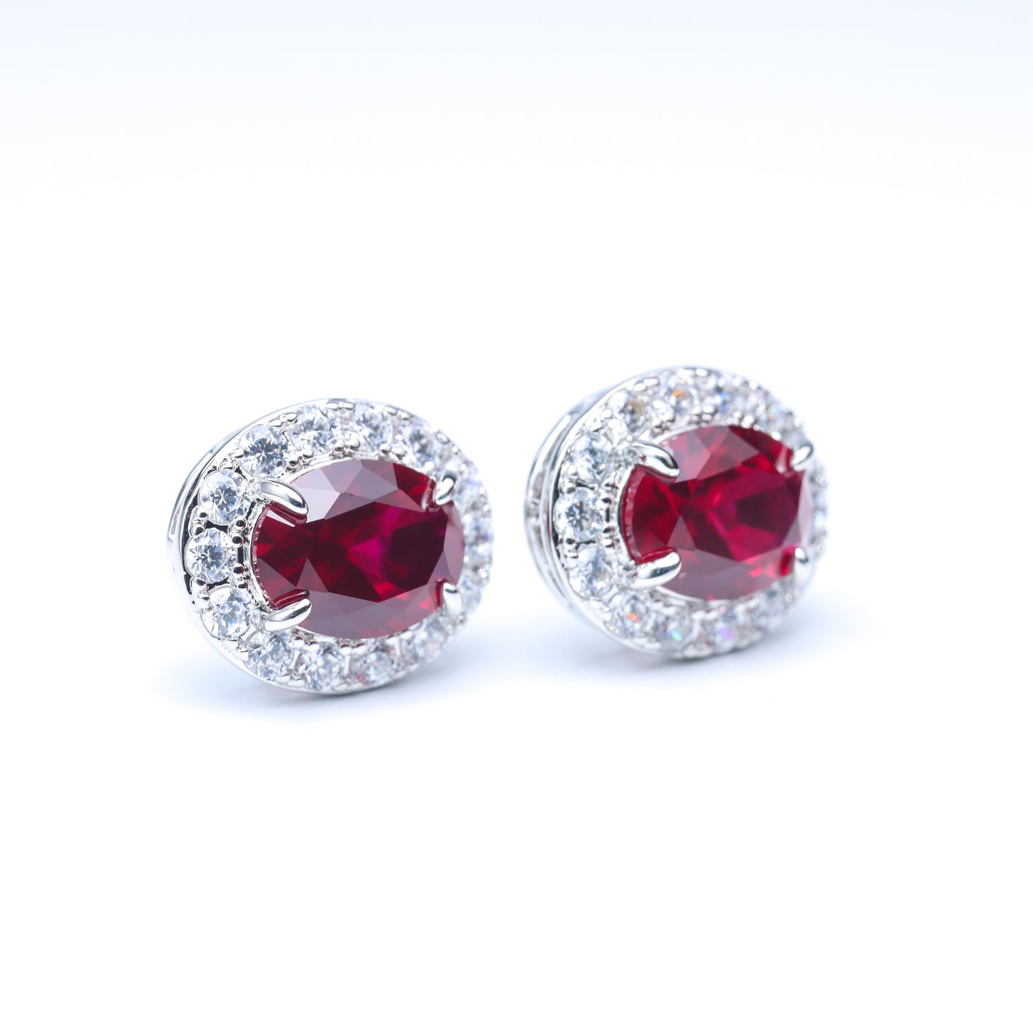 #BE0045# Zircon Ear Studs with Ruby