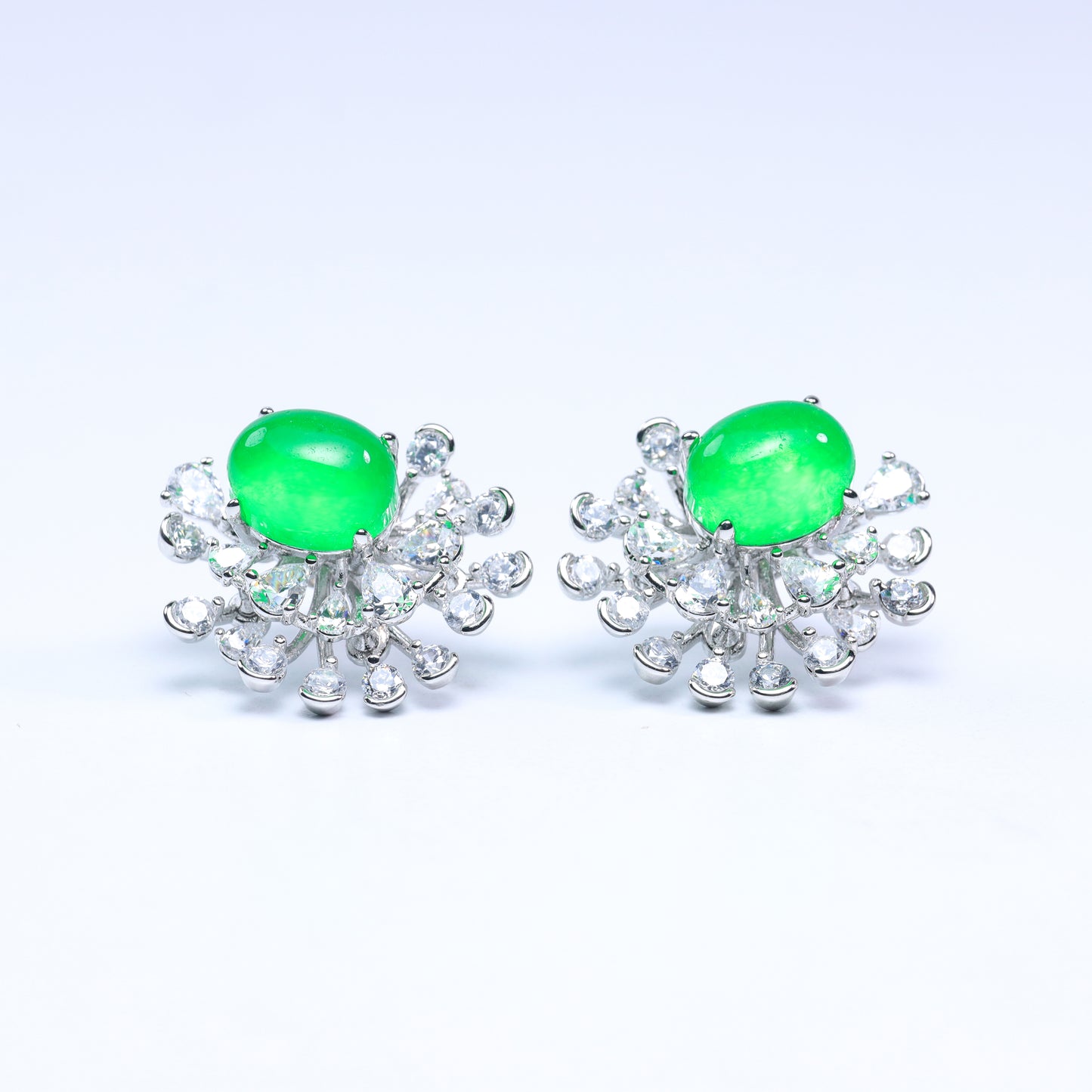 #LE004#  Zircon Ear Studs earings with Artificial Jadeite