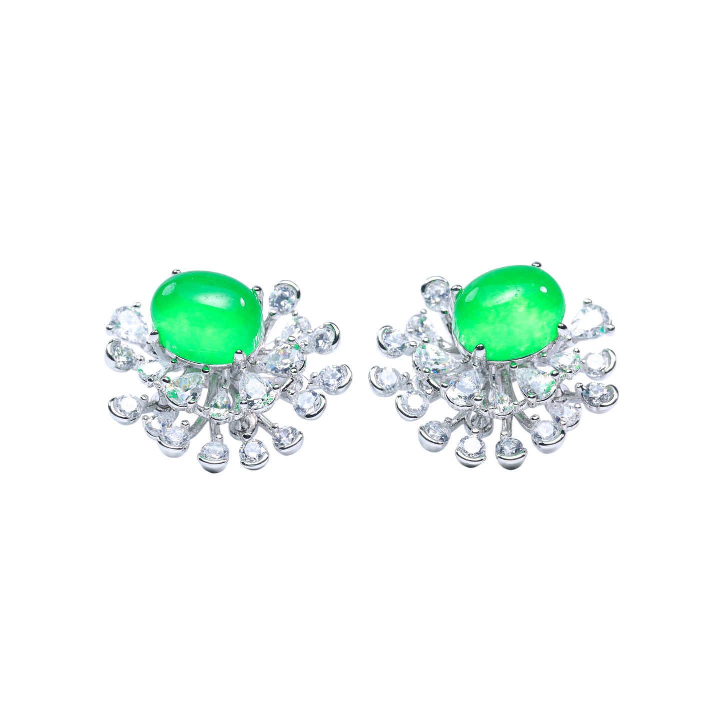 #LE004#  Zircon Ear Studs earings with Artificial Jadeite