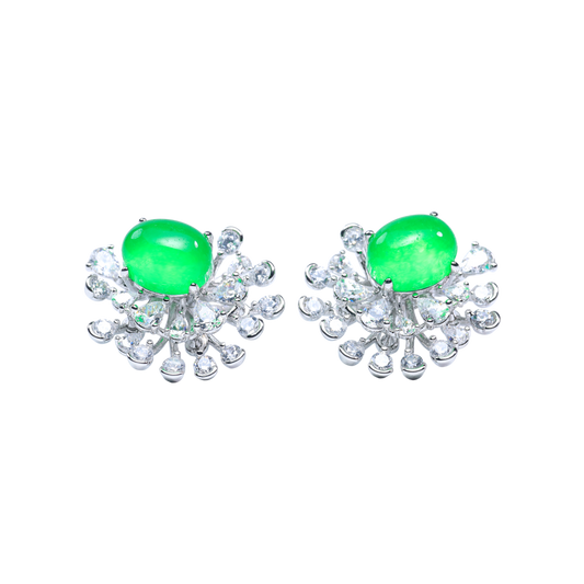 #LE004#  Zircon Ear Studs earings with Artificial Jadeite