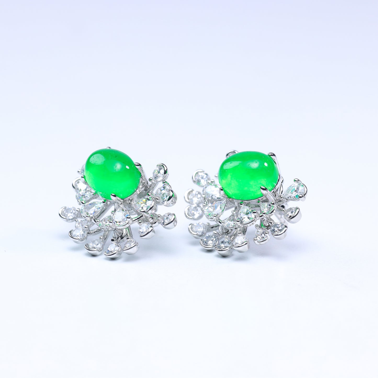 #LE004#  Zircon Ear Studs earings with Artificial Jadeite