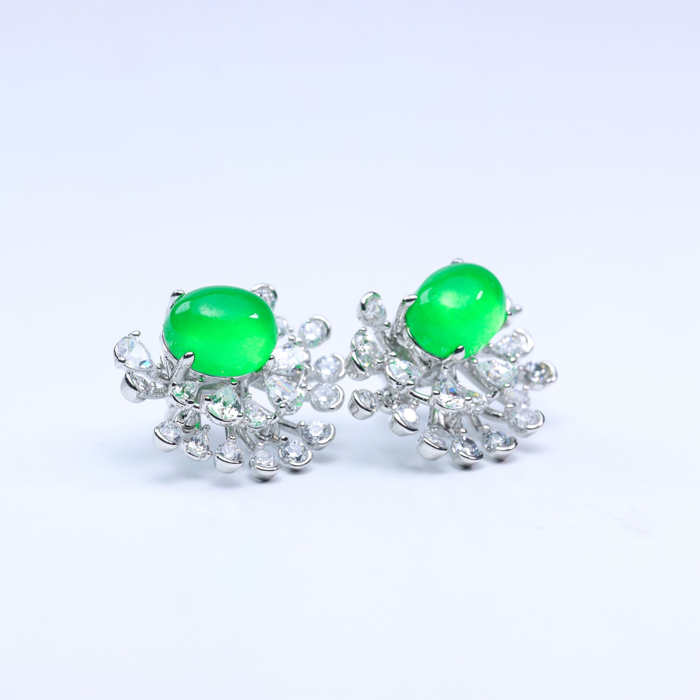 #LE004#  Zircon Ear Studs earings with Artificial Jadeite