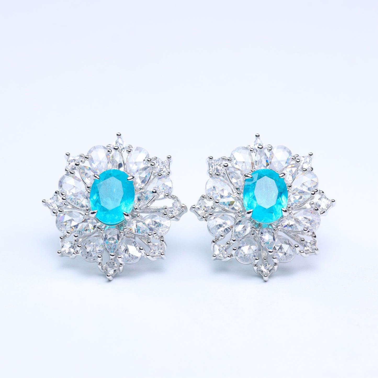 #LE0042# Paraiba Ear Studs |  Zircon Pave