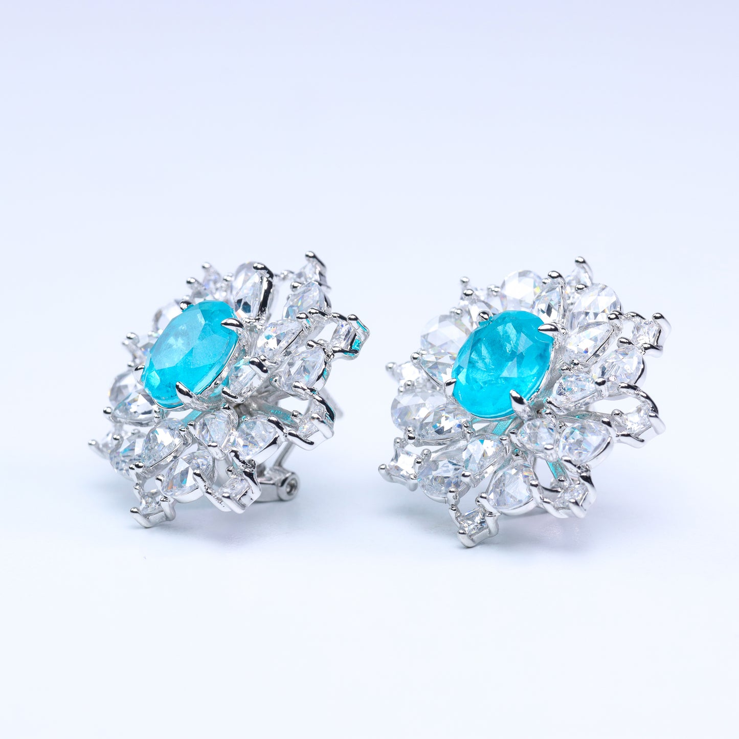 #LE0042# Paraiba Ear Studs |  Zircon Pave