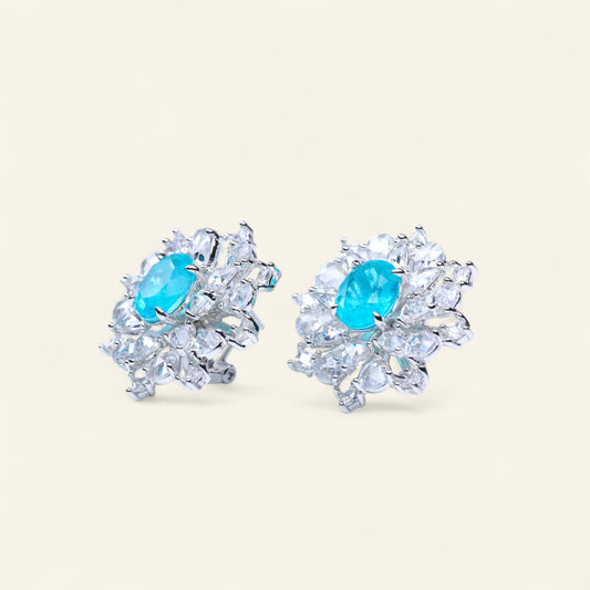 #LE0042# Paraiba Ear Studs |  Zircon Pave