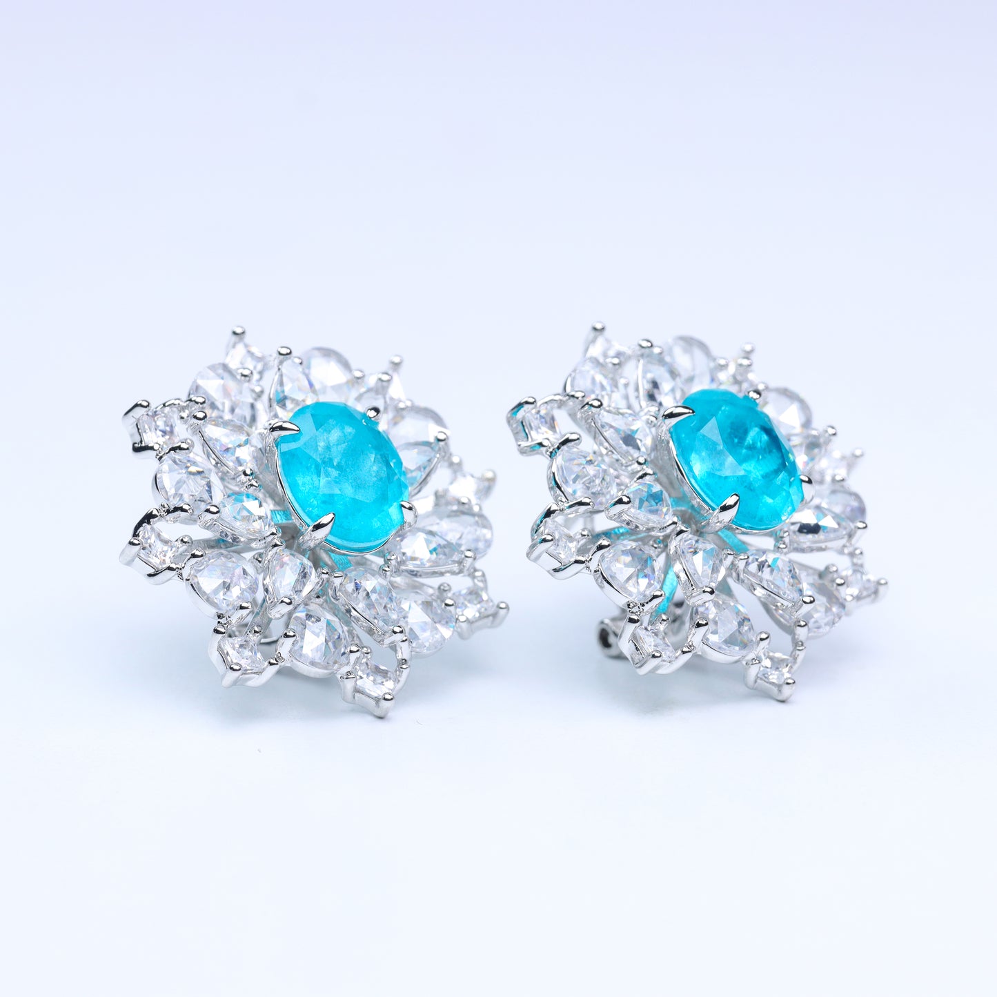 #LE0042# Paraiba Ear Studs |  Zircon Pave